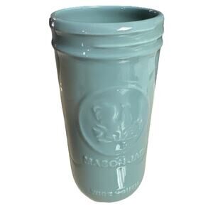 Fishs Eddy Mason Jar Ceramic Country Decor blue Glaze Wide Mouth